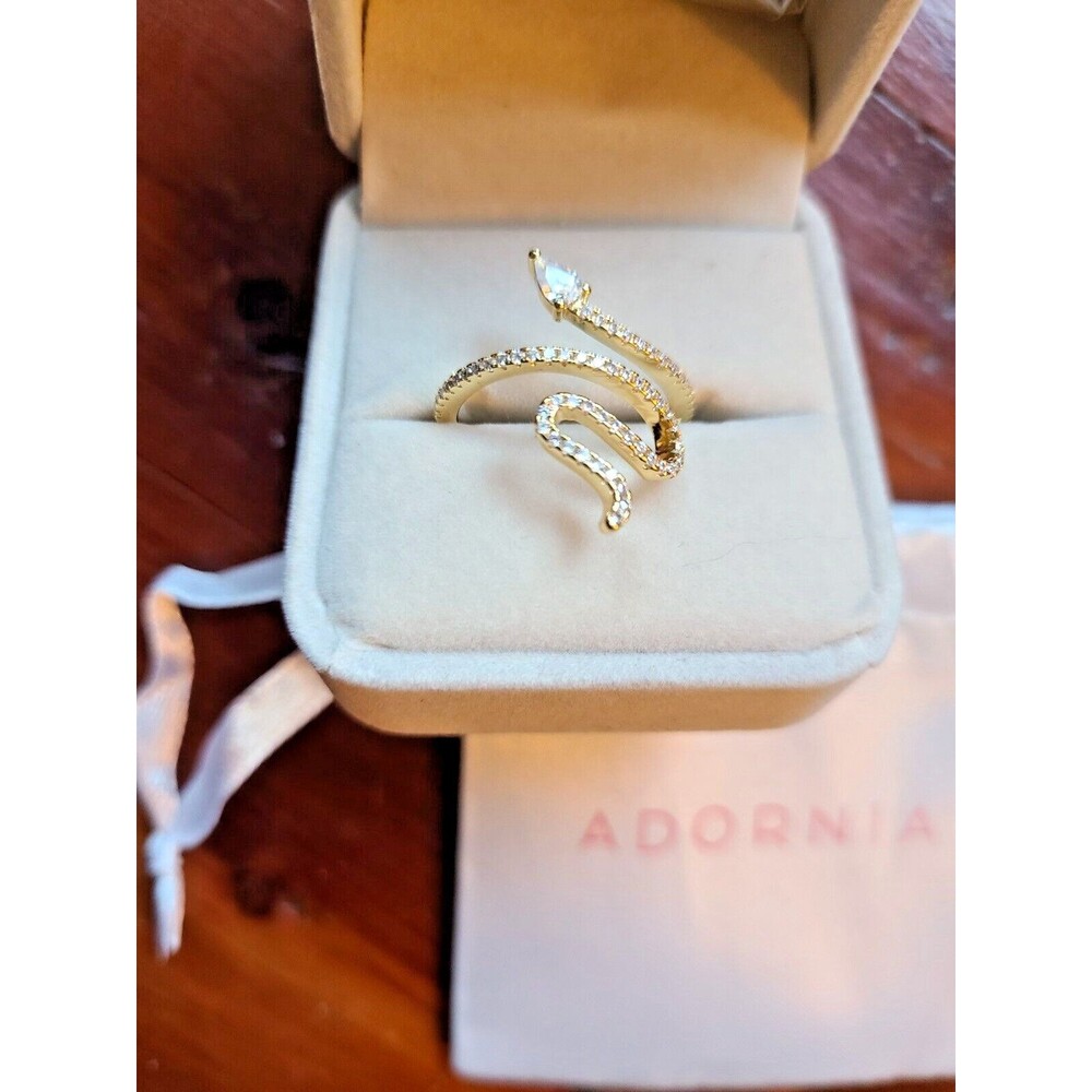 14K Gold $225 Plated Swarovski Crystal Accented Snake Ring ADORNIA size 8